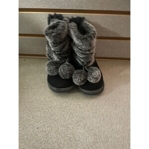 Makalu California Toddler Girls Wonderland Faux Fur Pom Pom Boots Black Grey 9M
